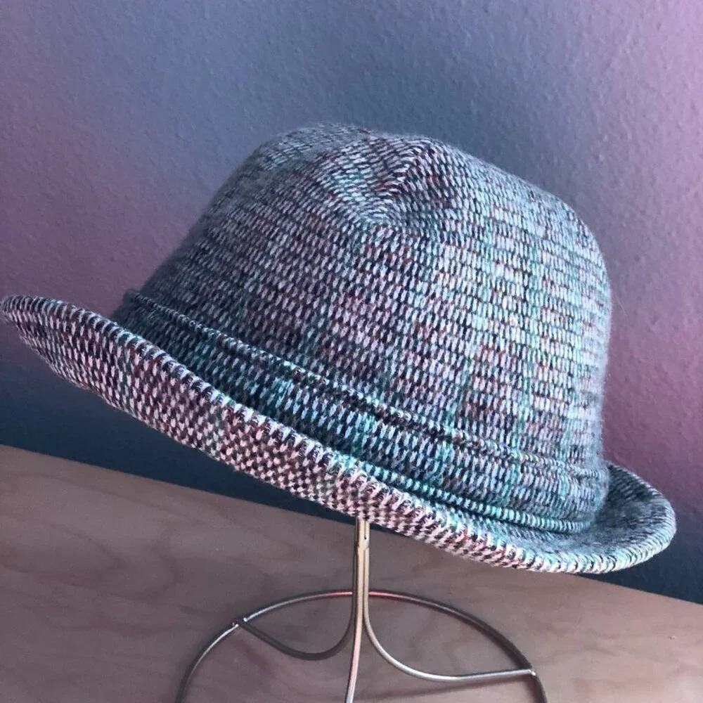 Vintage Tan, Brown & Green Tweed Fedora Hat - Rat Pack Vibe - Picture 4 of 5